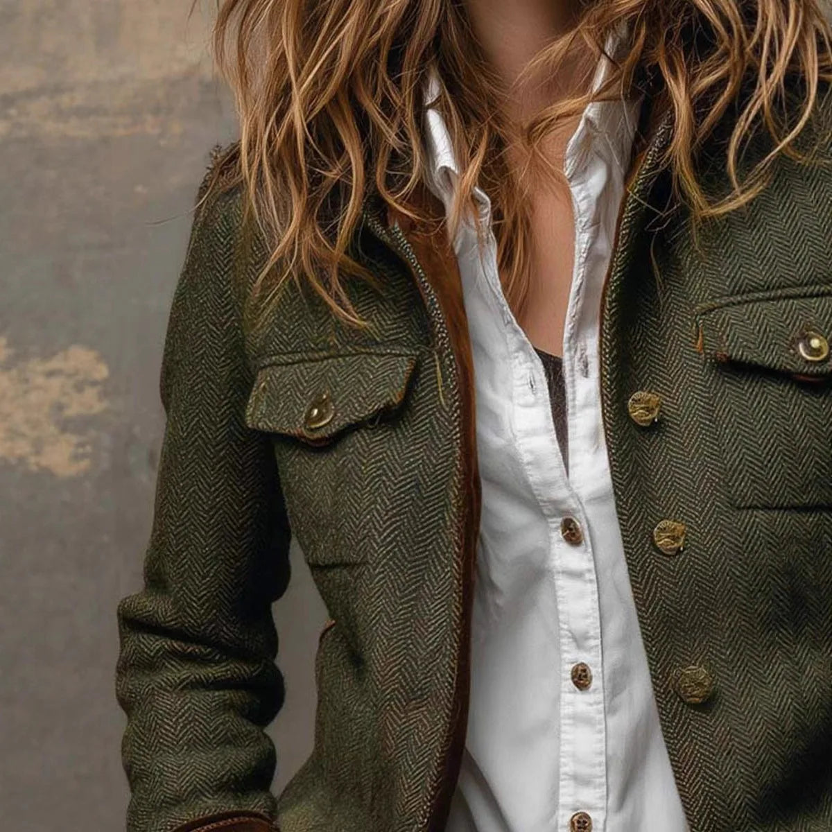 Blazer de mujer verde militar con cuello de solapa - vista 4