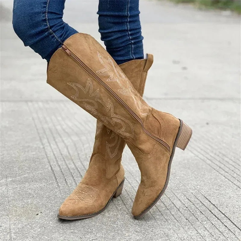 Botas vaqueras altas con bordados western - Zenvora