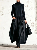 Vestido largo holgado de cuello alto y manga larga - vista 7