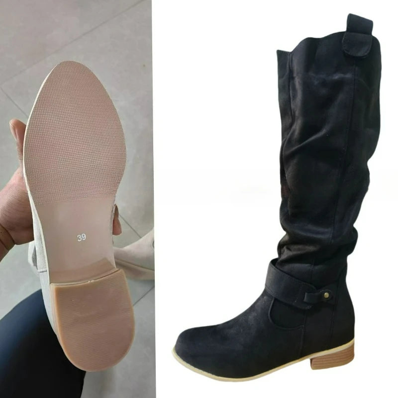 Botas altas de ante con tacón bajo y cremallera lateral - vista 9